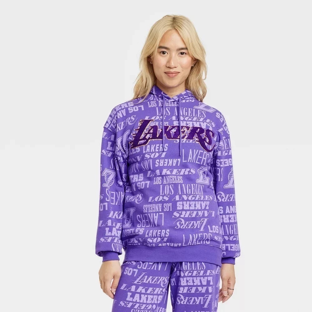 XS LA lakers pull over hoodie sweatshirt NBA purple logo basketball Los Angeles